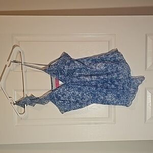 Vintage Thalia Sodi Blue/White Romantic Spaghetti Strap V Neck  Blouse Size M